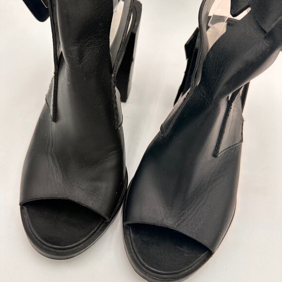 Zara Women's Black Leather Open Toe Ankle Buckle Heels Size 37 / 6.5 - Picture 4 of 9